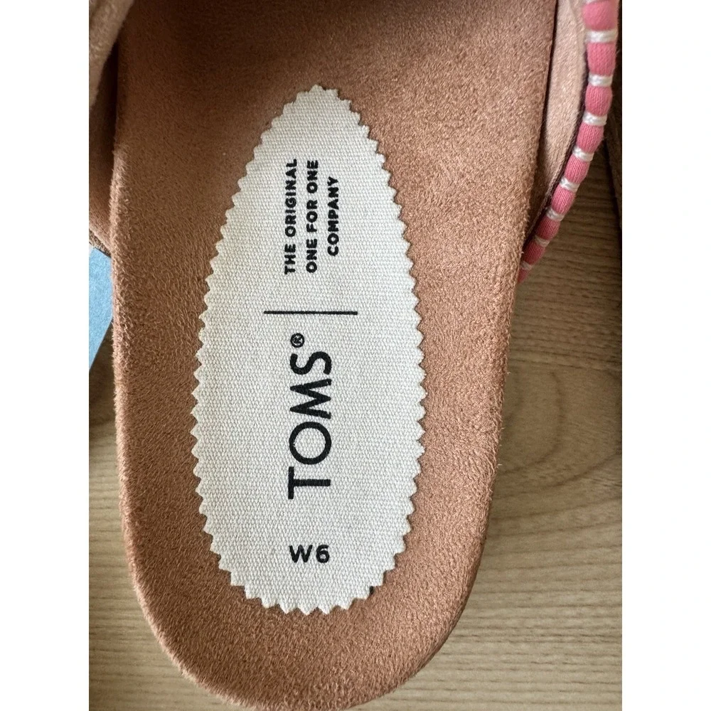 TOMS Paloma Slide Sandals Womens 6 Honey Suede Woven Trim Espadrille Platform